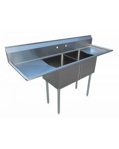 Zanduco 18-Gauge Stainless Steel 18" x 21" x 14" Two Tub Sink with 3.5" Center Drain and Two Drain Boards