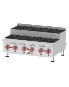 Omcan Countertop Stainless Steel Step Up Gas Hot Plates with 6 Burners Natural Gas with Propane Conversion Kit - 180,000 BTU