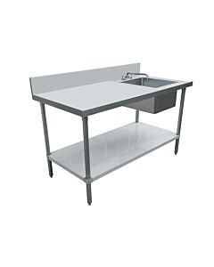 Omcan 30" Depth Stainless Steel Table with Right Sink and 6" Backsplash with Faucet