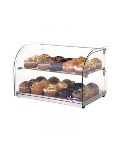 Omcan 2 Tier Curved Front Glass Display Case with Rear Doors - 22" x 15" x 15"