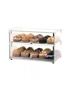 Omcan 2 Tier Square Front Glass Display Case with Front and Rear Doors - 22" x 15" x 15"