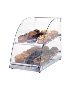 Omcan 2 Tier Curved Front Glass Display Case with Rear Doors - 14" x 24" x 21"