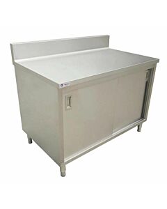 Zanduco 30" Stainless Steel Worktable with Cabinet, Sliding Doors, and Backsplash
