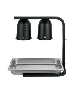 Omcan Black 2 Bulb Heat Lamp / Food Warmer with Pan - 500 Watts
