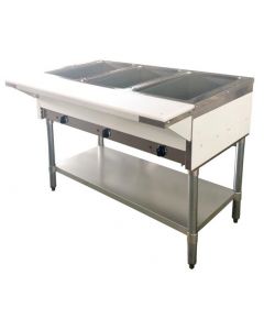 Zanduco 44" 3 Pan Electric Open Well Steam Table with Cutting Board and Undershelf