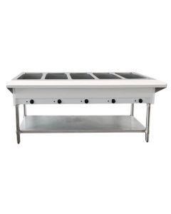 Zanduco 72" Electric Open Well Steam Table with 5 Pan Size Tray, Cutting Board and Under-shelf