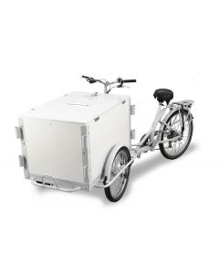 Omcan 26" Tricycle Ice Cream Bike with Wooden Box - White Frame