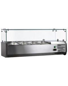Omcan 47" Refrigerated Topping Rail with Sneeze Guard and 4 Pan Capacity
