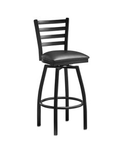Omcan 47161 Metal Frame Ladder Back Bar Height Swivel Chair with Black Vinyl Seat