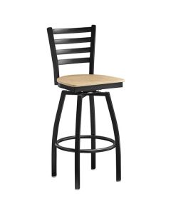 Omcan 47162 Metal Frame Ladder Back Bar Height Swivel Chair with Natural Wood Seat