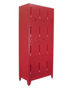 Omcan 84" x 18" x 72" Four Tier Locker - 3 Bank, Red, Unassembled