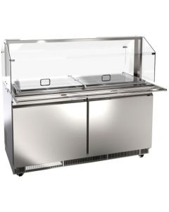 Zanduco 60" Stainless Steel Refrigerated Salad Bar / Cold Food Table with Sneeze Guard, Tray Slide and Pan Covers