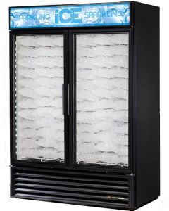 True GDIM-49NT-LD White Tankless Two Section Glass Door Ice Merchandiser - 49 cu. ft.