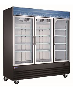 Omcan 78" Three Glass Door 52.3 cu. ft. Merchandiser Refrigerator - Black