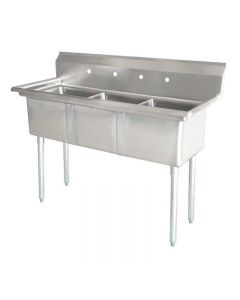 Zanduco 18-Gauge Stainless Steel 24" X 24" X 14" Three Tub Sink with 1.8" Corner Drain and No Drain Board
