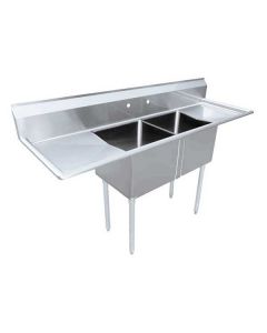 Zanduco 18-Gauge Stainless Steel 24" X 24" X 14" Two Tub Sink with Two Drain Board