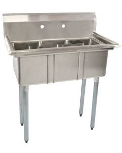 Zanduco 18-Gauge Stainless Steel 10" X 14" X 10" Three Tub Sink with 1.5" Corner Drain and No Drain Board