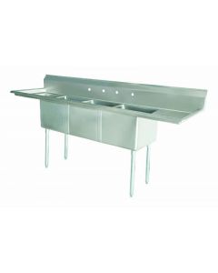 Zanduco REFURBISHED - 24" X 24" X 14" Three Tub Sink with 1.8" Corner Drain and Two Drain Board