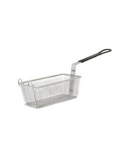 Omcan 11" x 5 5/8" x 4 1/8" H Nickel Plated Iron Fryer Basket with Front Hook