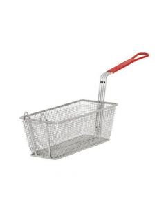 Omcan 12 7/8" x 6 1/2" x 5 3/8" H Nickel Plated Iron Fryer Basket with Front Hook