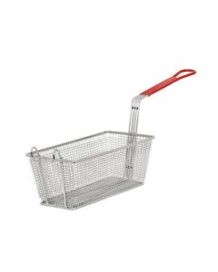 Omcan 12 7/8" x 6 1/2" x 5 3/8" H Nickel Plated Iron Fryer Basket with Front Hook