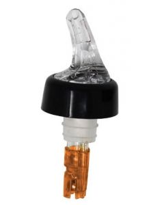 Zanduco 1/2 oz. Clear Spout / Orange Tail Measured Liquor Pourer with Collar 12/Pack