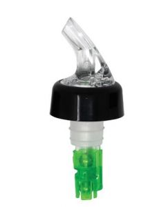 Zanduco 3/4 oz. Clear Spout / Green Tail Measured Liquor Pourer with Collar 12/Pack