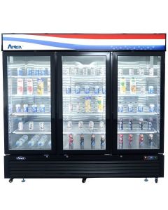Atosa MCF8724GR – Black Exterior Glass Three (3) Door Merchandiser Refrigerator