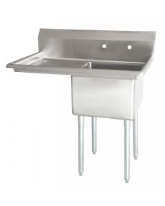 Zanduco 18-Gauge Stainless Steel 24" X 24" X 14" One Tub Sink with 1.8" Corner Drain and Left Drain Board