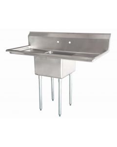 Zanduco 18-Gauge Stainless Steel 24" X 24" X 14" One Tub Sink with 1.8" Corner Drain and Two Drain Board