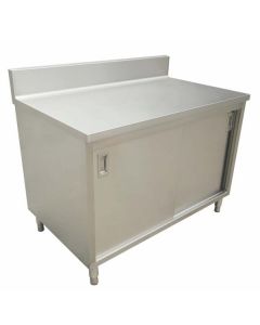 Zanduco 30" x 72" Stainless Steel Enclosed Worktable with Cabinet, Sliding Doors and Backsplash