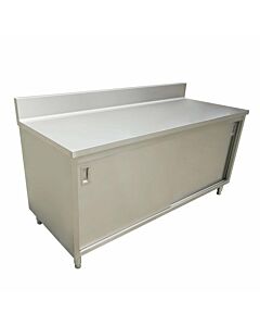 Zanduco 24" Stainless Steel Worktable with Cabinet, Sliding Doors, and Backsplash