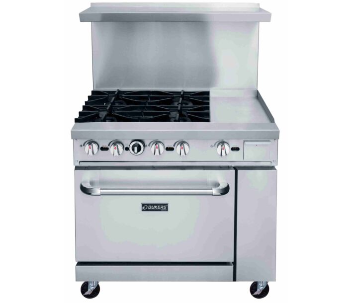 Dukers DCR36-4B12GM 36" Commercial Gas Range with 4 Burners and Oven - USA