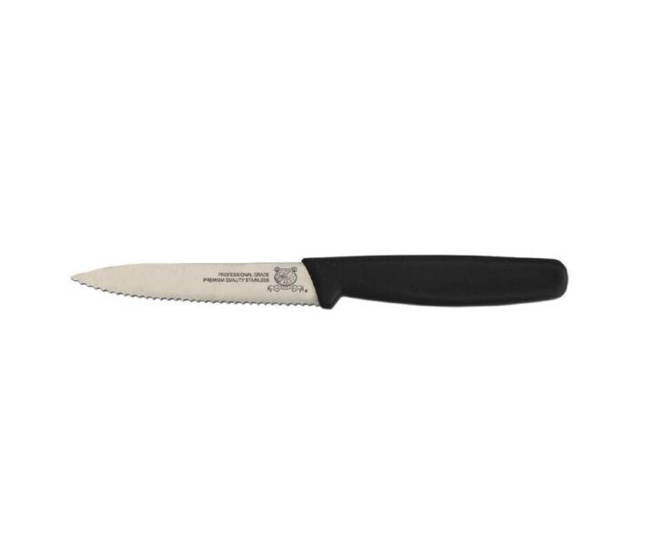 Omcan 4" Serrated Paring Knife with Polypropylene Handle - Black - CA
