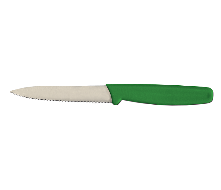 Omcan 3 1/4" Serrated Paring Knife with Green Handle - CA
