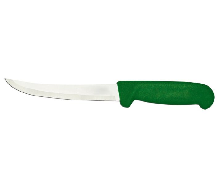 Omcan 6" Curved Blade Boning Knife with Green Polypropylene Handle - CA