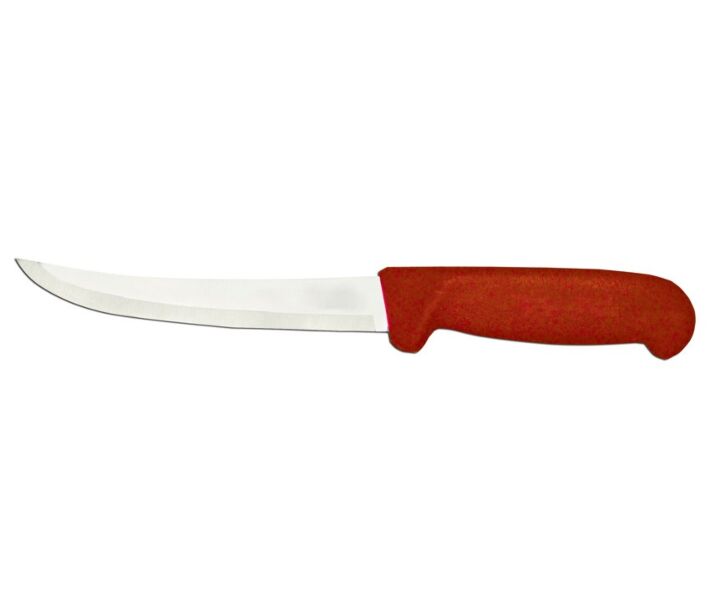 Omcan 6" Curved Blade Boning Knife with Red Polypropylene Handle - CA