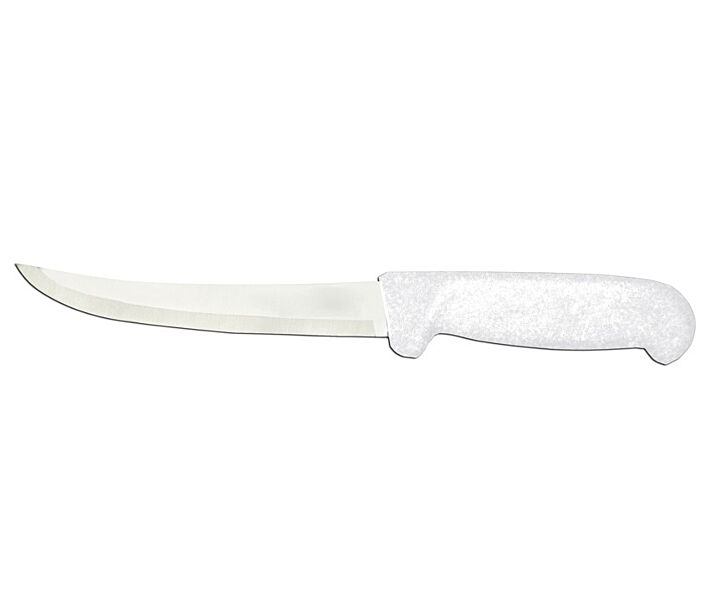 Omcan 6" Curved Blade Boning Knife with White Polypropylene Handle - CA
