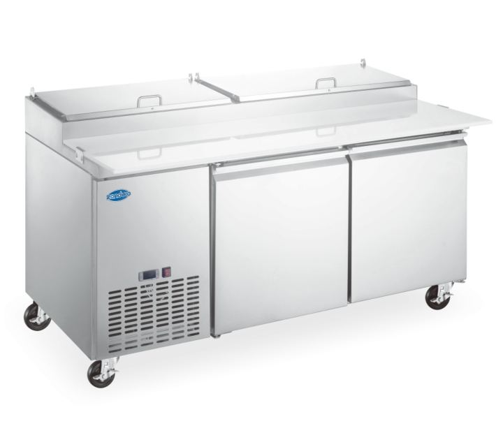 Zanduco 71" Stainless Steel 2-Doors Refrigerated Pizza Prep Table with 481L Capacity - 110V, 0.2HP - USA