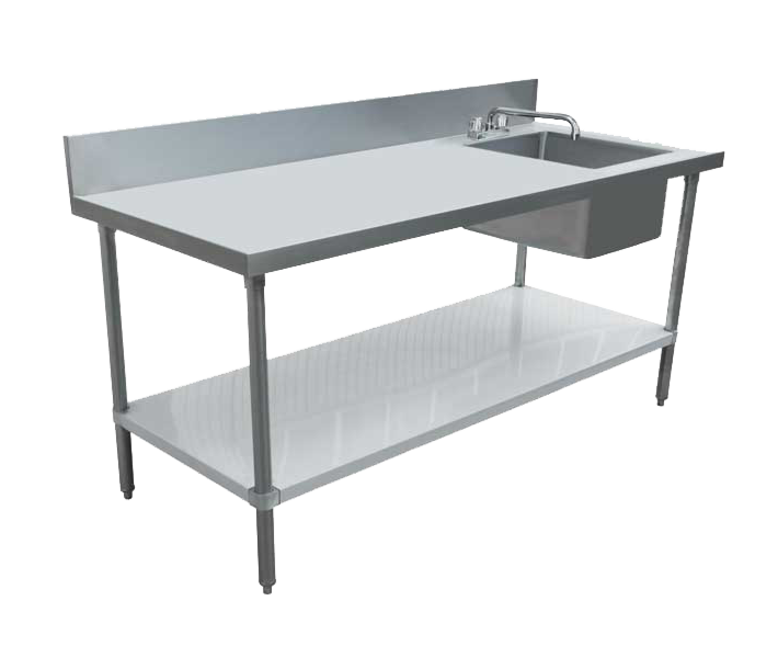 Zanduco 30" x 60" Stainless Steel Table with Right Sink, Galvanized Undershelf, and 6" Backsplash and Faucet - USA
