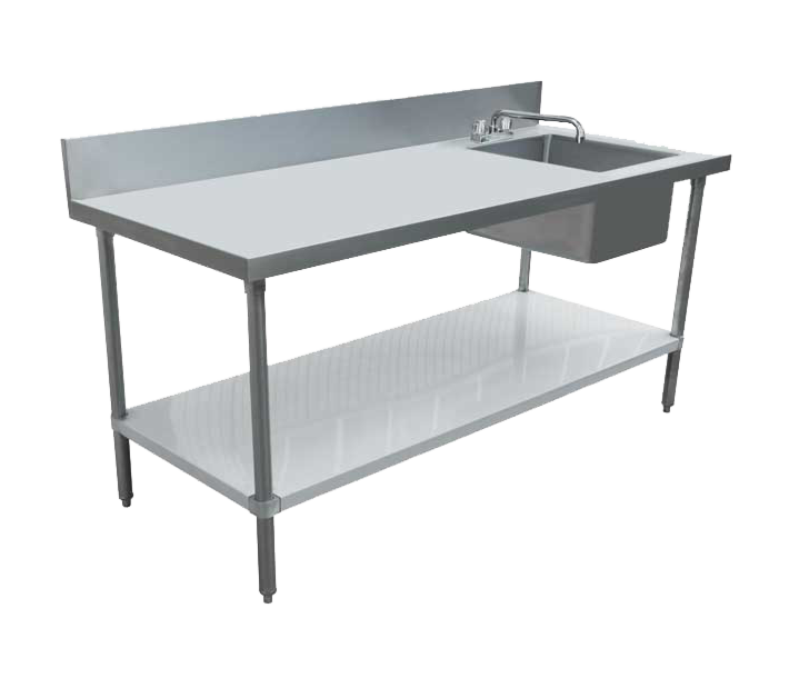 Zanduco 30" x 72" Stainless Steel Table with Right Sink, Galvanized Undershelf, and 6" Backsplash and Faucet - CA