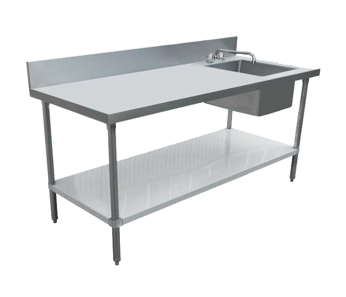 Zanduco 30" x 72" All Stainless Steel Table with Right Sink and 6" Backsplash with Faucet - USA