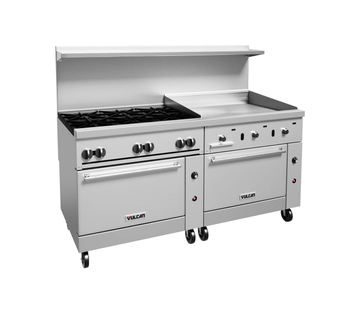 Vulcan 72CC-6B36GN Endurance Series 72" 6 Burner Range with 36" Right Griddle, 36" Manual Control, 2 Convection Oven, and 310,000 BTU - Natural Gas - CA