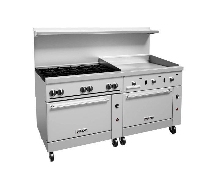 Vulcan 72SC-6B36G Endurance Series 72" 6 Burner Range with 36" Right Griddle, 36" Manual Control, Standard Oven, Convection Oven, and 310,000 BTU - NG/LP - CA