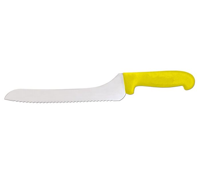 Omcan 9" Slicer Off-Set Wave Edge Blade Knife with Yellow Polypropylene Handle - USA