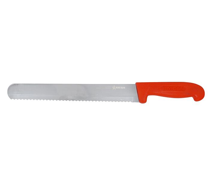 Omcan 10" Slicer Straight Wave Edge Knife with Red Polypropylene Handle - CA