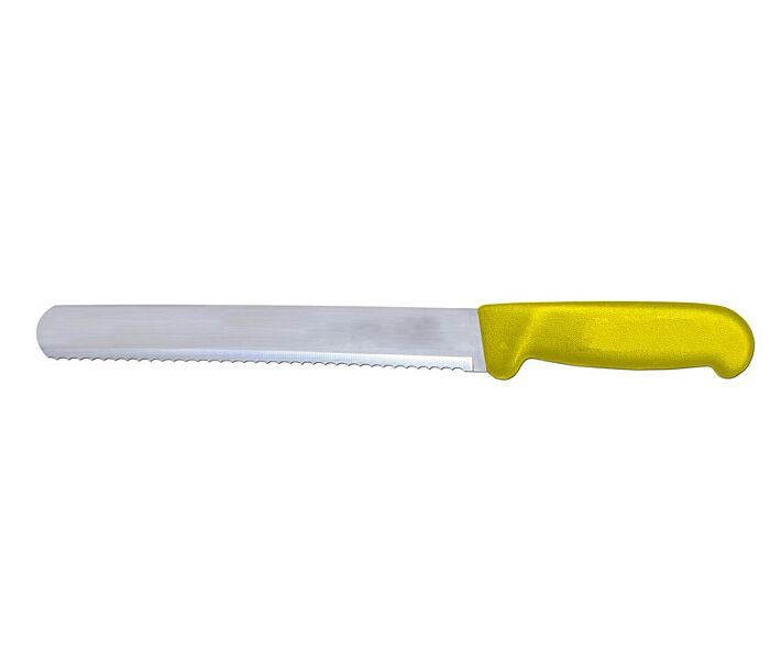 Omcan 10" Slicer Straight Wave Edge Knife with Yellow Polypropylene Handle - CA
