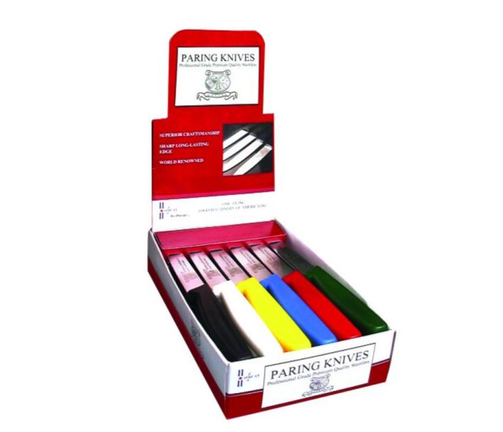 Omcan 4" Paring Knife Set, Assorted Handle Colors, 24 Each / Retail Box - USA