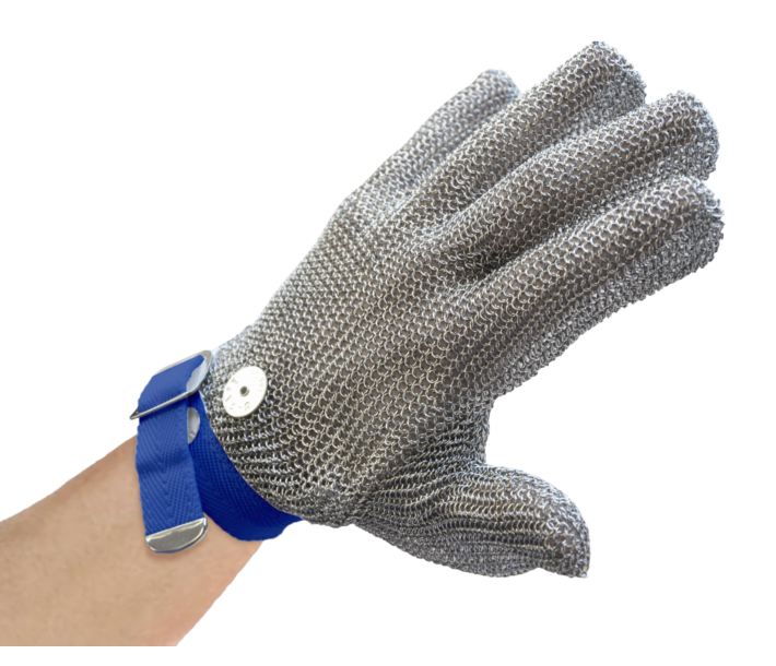 Omcan 5 Finger Mesh Glove, Reversible - L, Blue Strap - CA