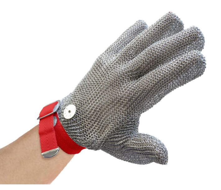 Omcan 5 Finger Mesh Glove, Reversible - M, Red Strap - CA